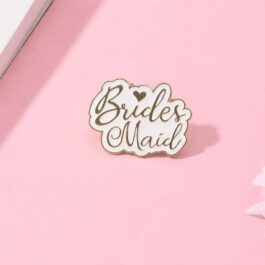Bridesmaid Enamel Pin – Gold Script Lettering with Heart