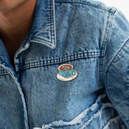 A Cup of Coffee Enamel Pin – Blue Cup with Latte Art