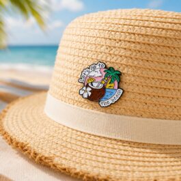Beach Coconut Enamel Pin – Tropical Summer Drink Design