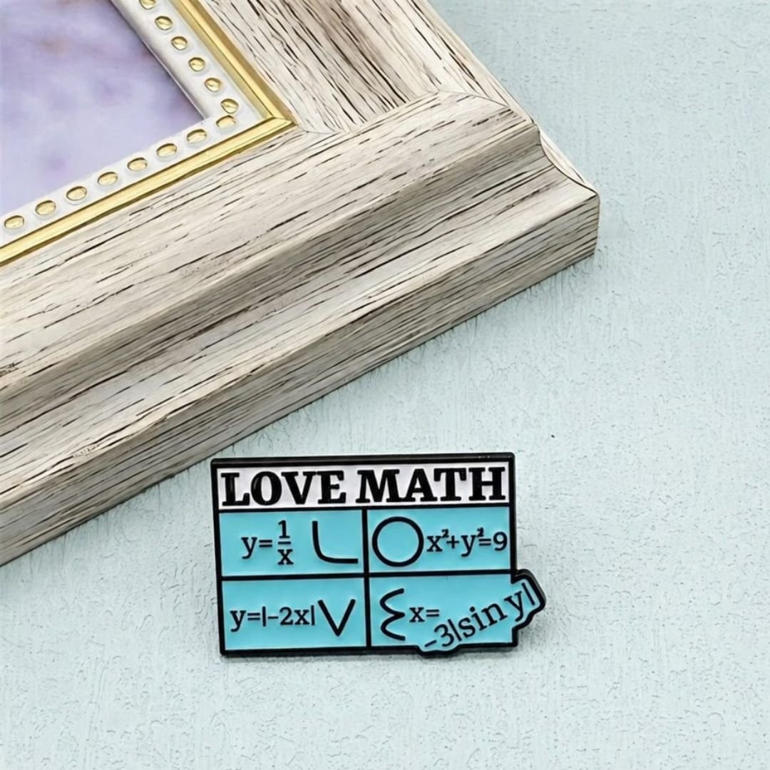 Love Math Enamel Pin with Blue Mathematical Equations - Image 2