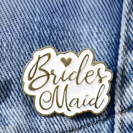 Bridesmaid Enamel Pin – Gold Script Lettering with Heart