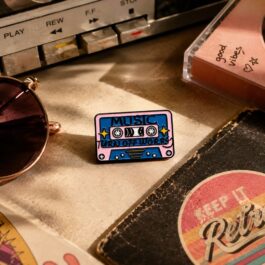 Music Enamel Pin – Colourful Retro Cassette Design
