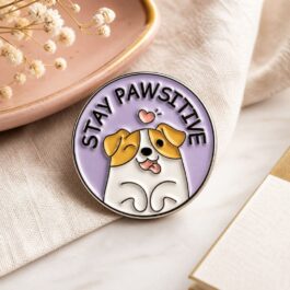 Stay Pawsitive Enamel Pin – Cute Dog Illustration Badge