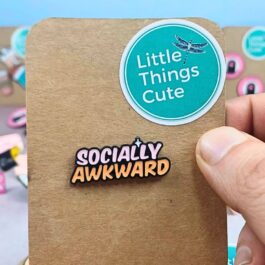 Socially Awkward Enamel Pin – Pink and Orange Lettering