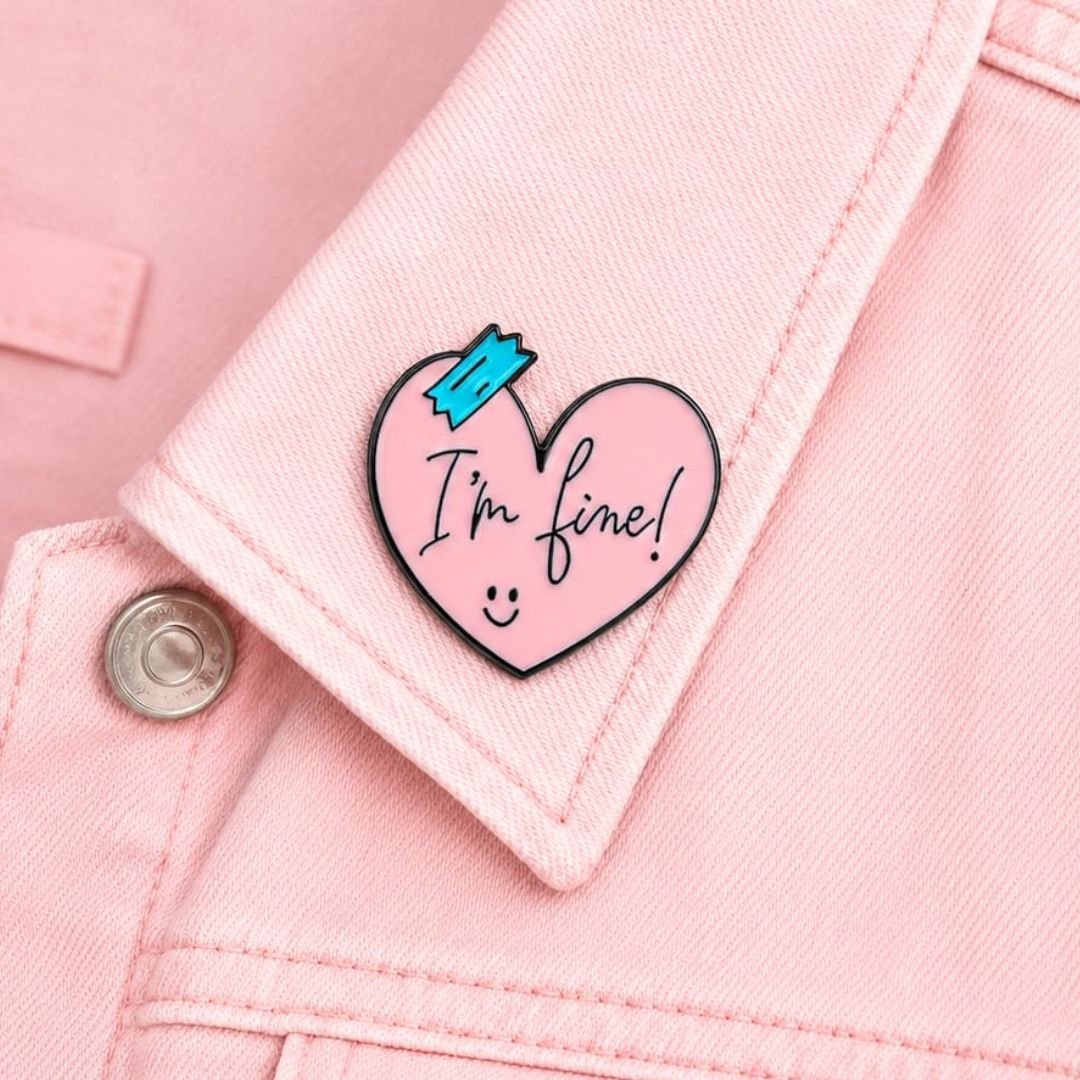 I'm Fine Pink Heart Enamel Pin for Bags, Backpacks & Jackets - Image 2