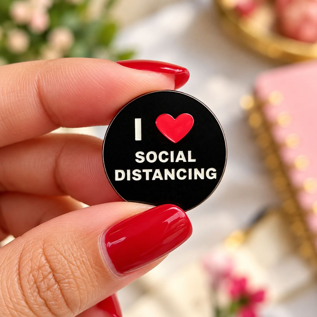 Social Distancing Enamel Pin black red heart