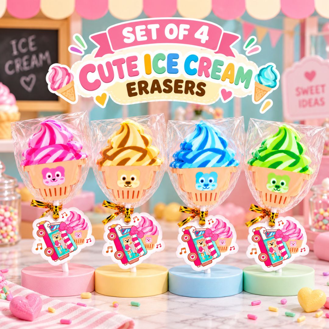 Ice Cream Erasers Set of 4 – Cute Cupcake Lollipop Designs - Image 5