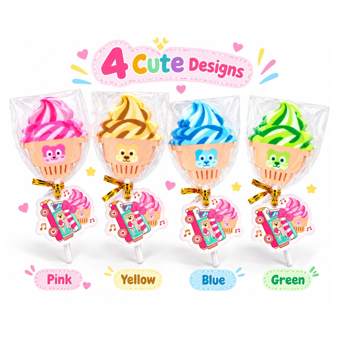Ice Cream Erasers Set of 4 – Cute Cupcake Lollipop Designs - Image 2