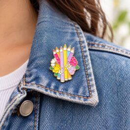 Pastel Pencils Enamel Pin – Floral Stationery Lapel Pin