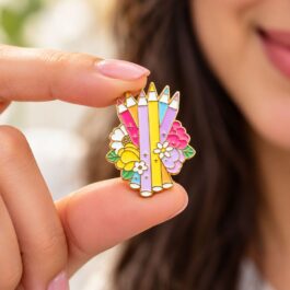 Pastel Pencils Enamel Pin – Floral Stationery Lapel Pin