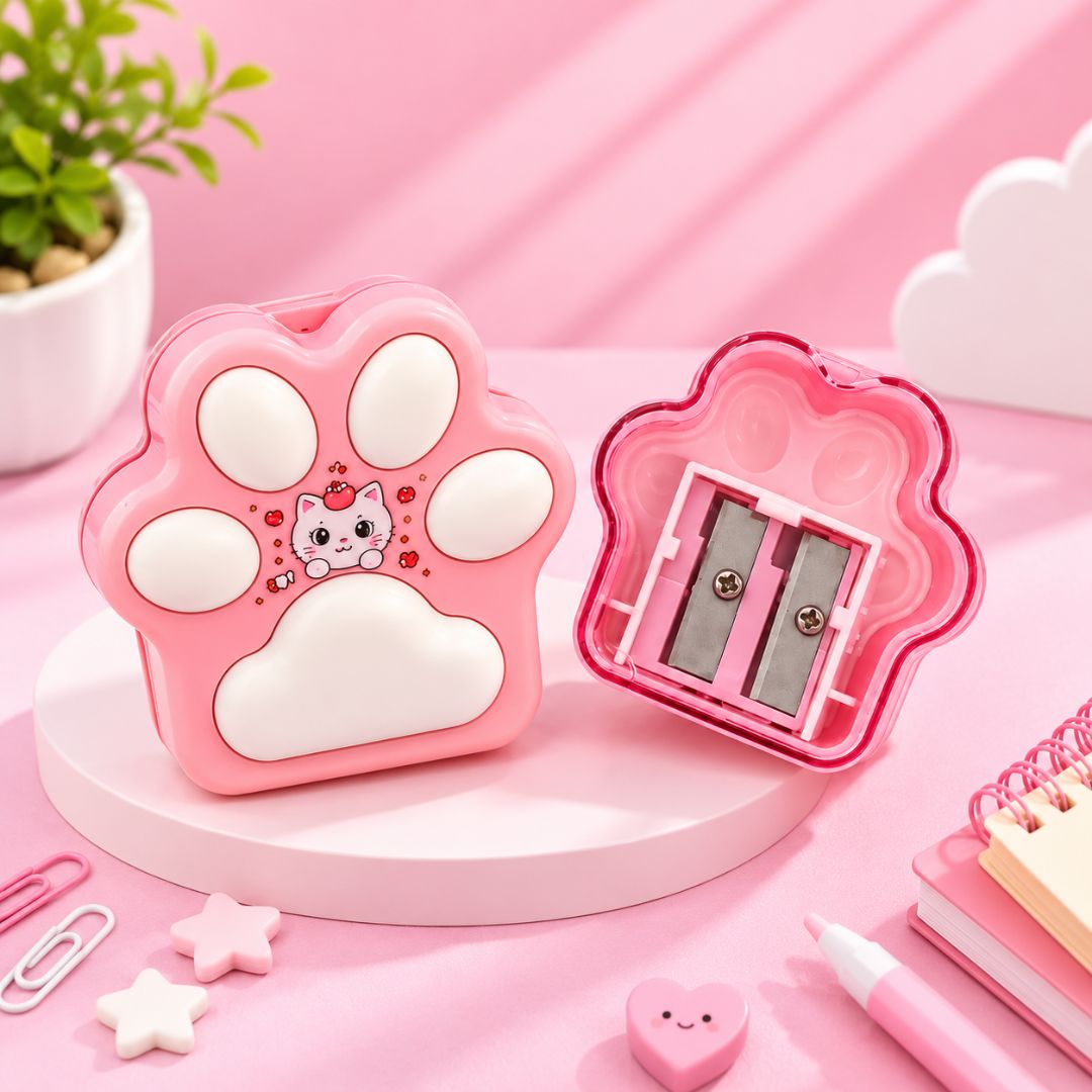 Paw Shaped Pencil Sharpener Set of 2 – Cute Cat Design, Assorted Colours - Image 3