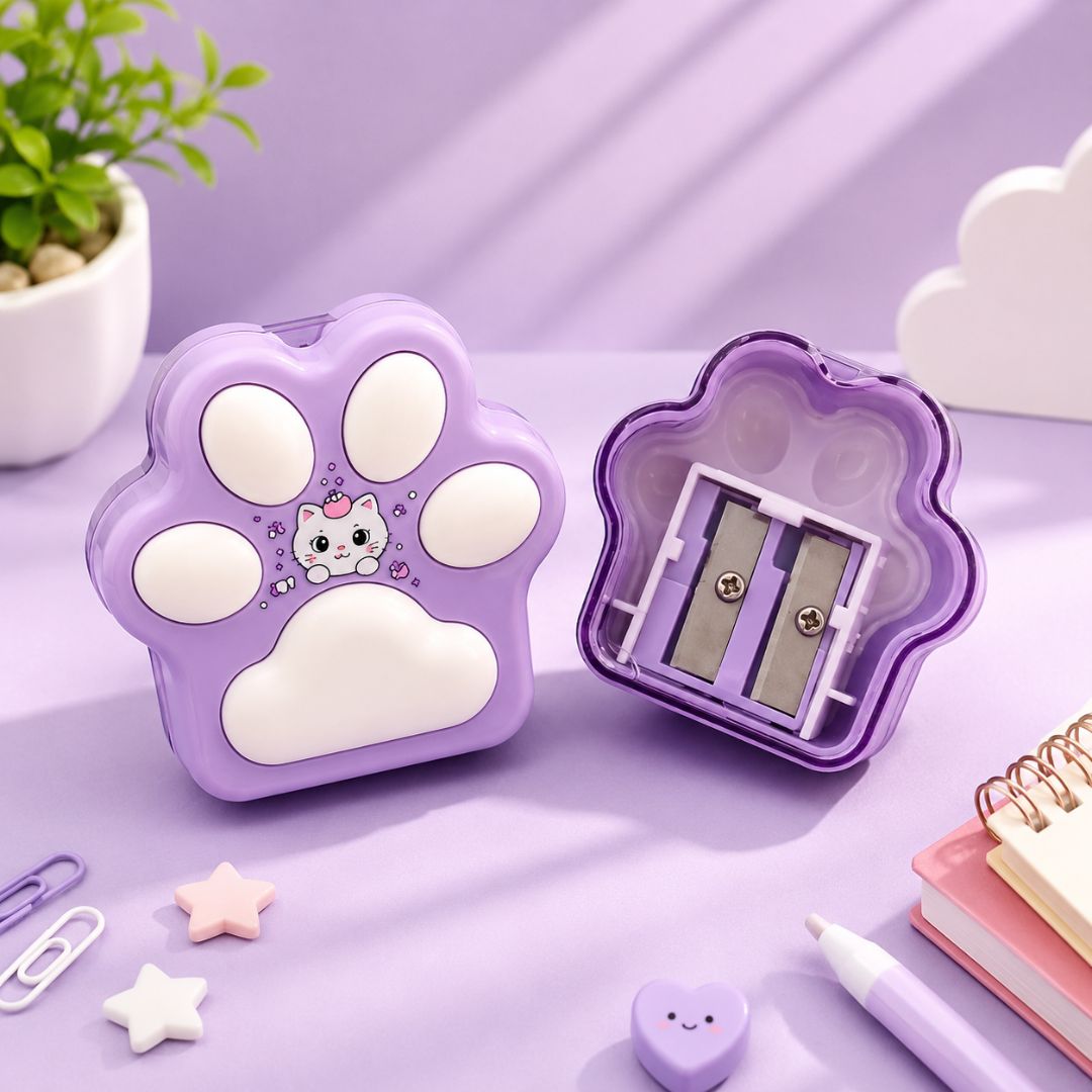 Paw Shaped Pencil Sharpener Set of 2 – Cute Cat Design, Assorted Colours - Image 2
