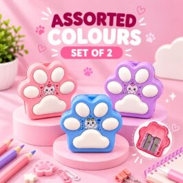 Paw Shaped Pencil Sharpener Set of 2 – Cute Cat Design, Assorted Colours