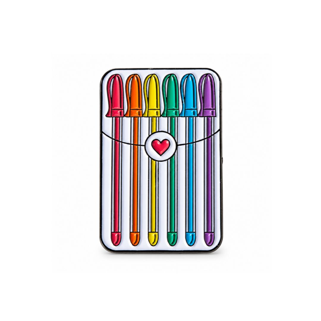 Rainbow Gel Pens Lapel Pin – Colourful Stationery Enamel Pin - Image 5