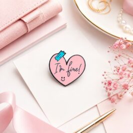 I’m Fine Pink Heart Enamel Pin for Bags, Backpacks & Jackets