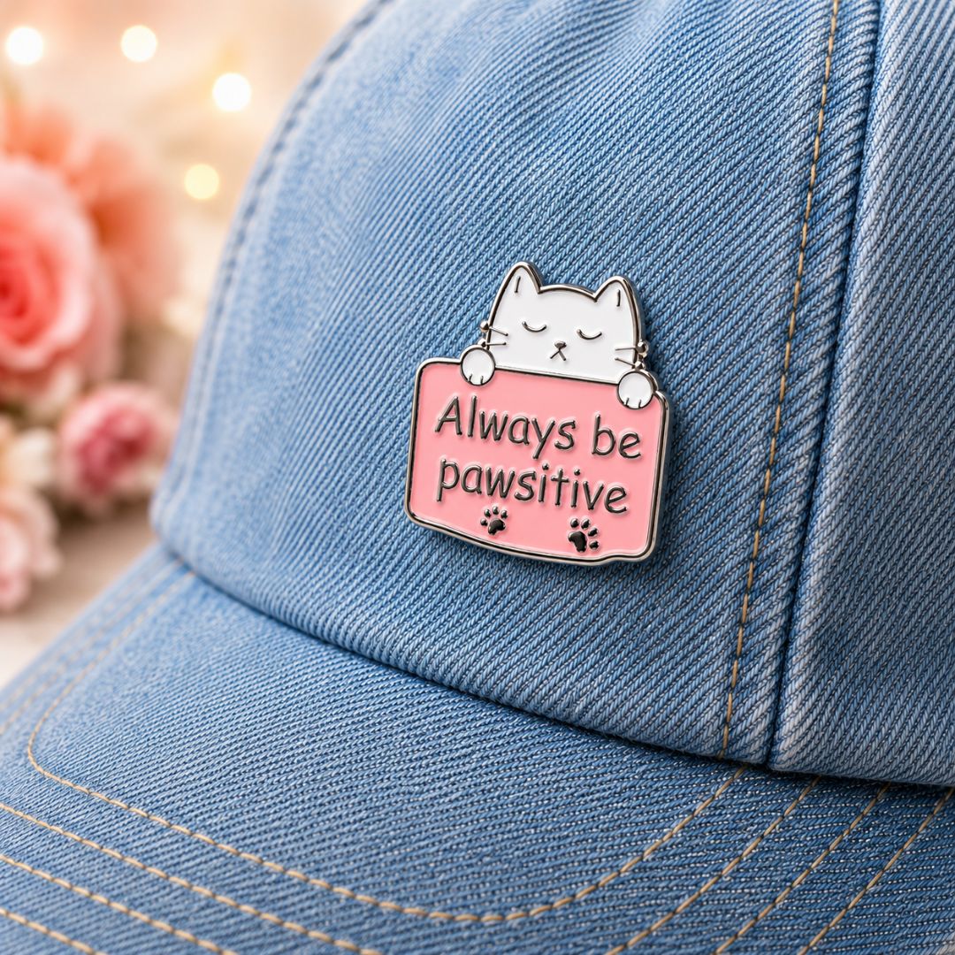 Always Be Pawsitive White Cat Enamel Pin - Image 3