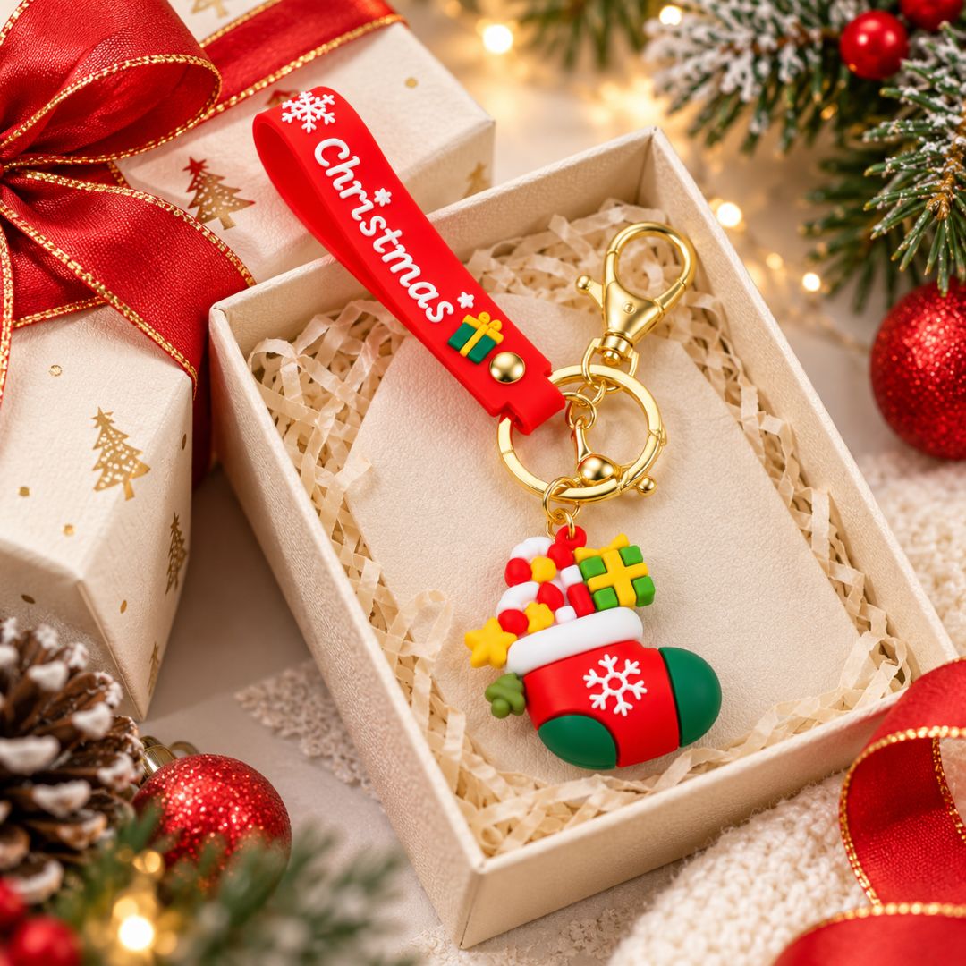 Christmas socks Keychain – Red & Green Festive Christmas Charm - Image 2