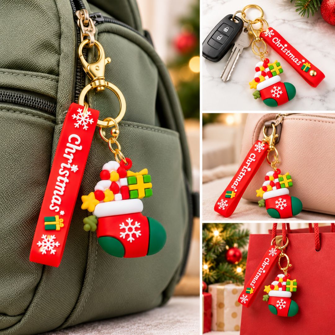 Christmas socks Keychain – Red & Green Festive Christmas Charm - Image 5