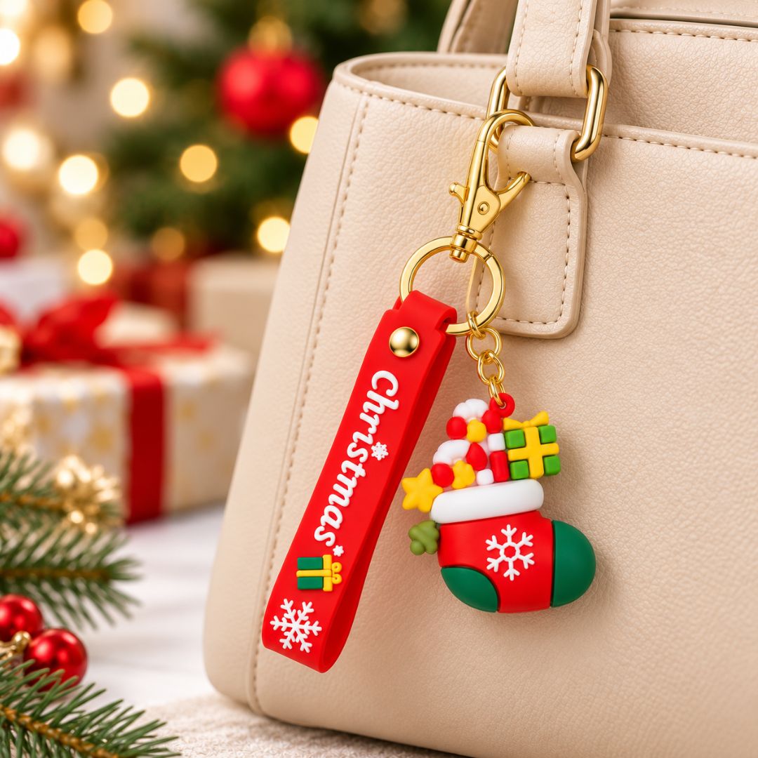 Christmas socks Keychain – Red & Green Festive Christmas Charm - Image 4