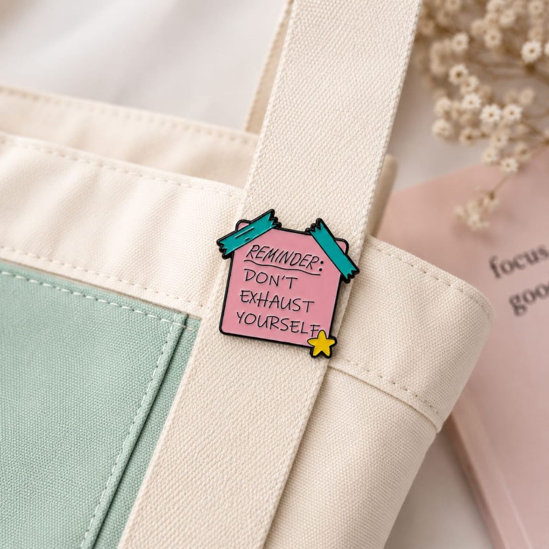 Don't Exhaust Yourself Pink Enamel Pin with Yellow Star - Image 3
