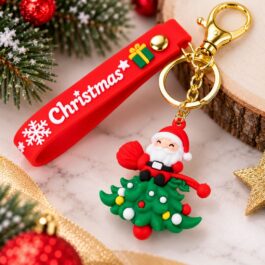 Santa Christmas Keychain with 3D Santa Tree Charm for Bags