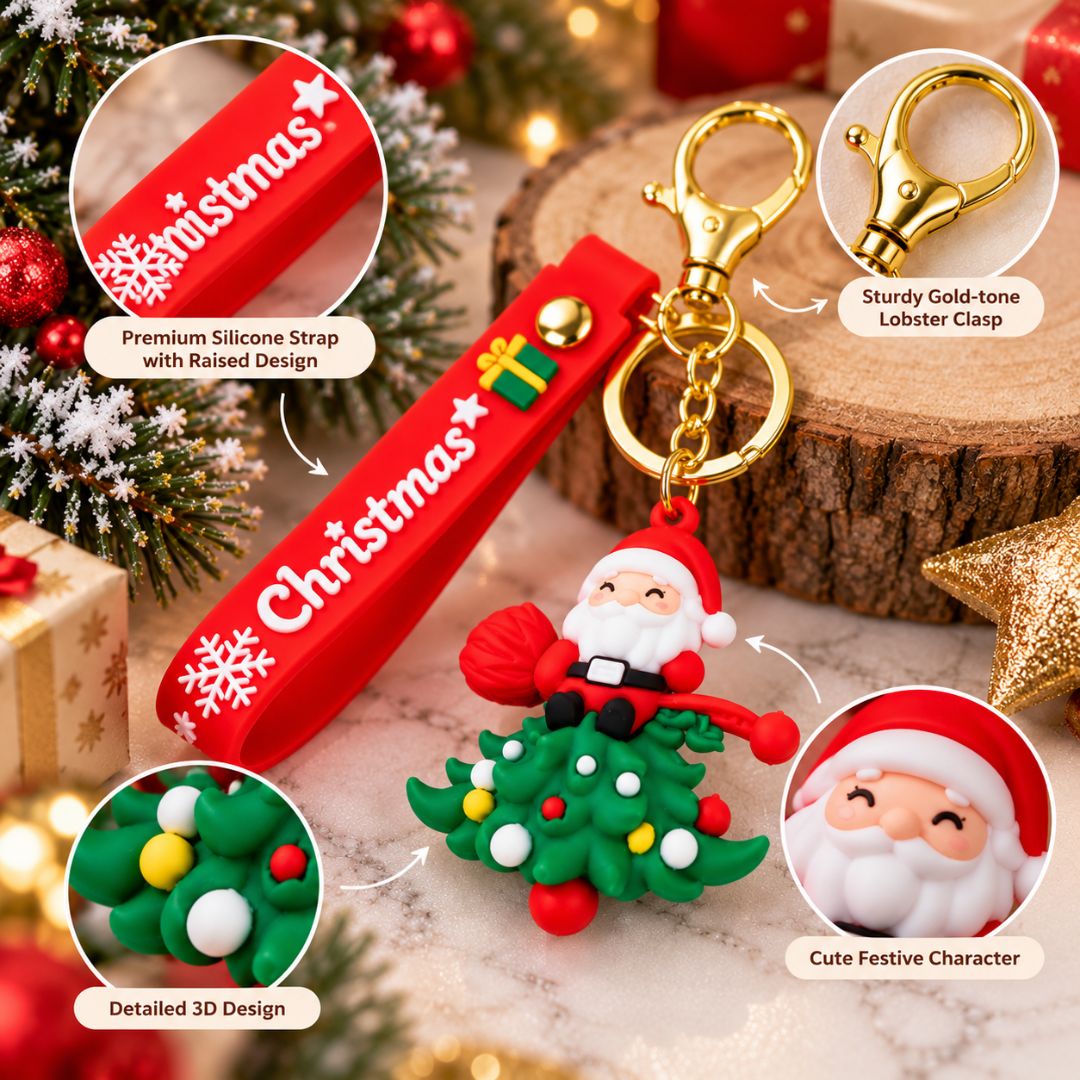 Santa Christmas Keychain with 3D Santa Tree Charm for Bags - Image 4