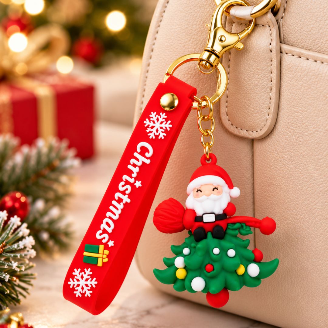 Santa Christmas Keychain with 3D Santa Tree Charm for Bags - Image 3