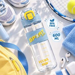 600ml BPA-Free Transparent Sports Water Bottle with Straw