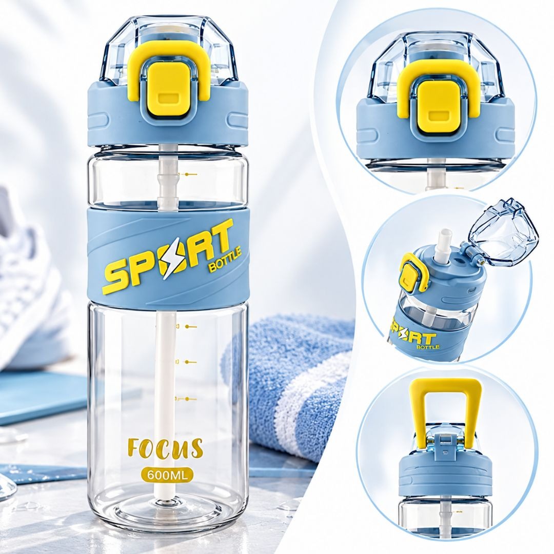 600ml BPA-Free Transparent Sports Water Bottle with Straw - Image 3