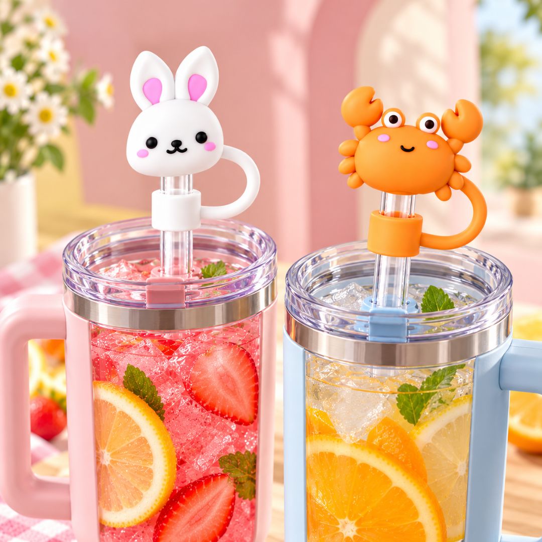 Cute Straw Toppers for Tumblers – Bunny and Crab Shapes - Image 3