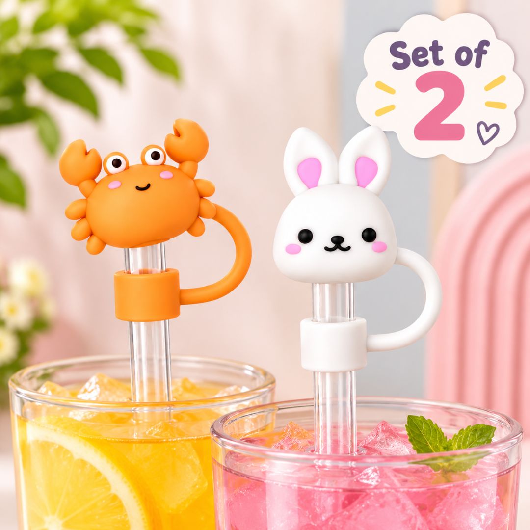 Cute bunny and orange crab-shaped straw toppers