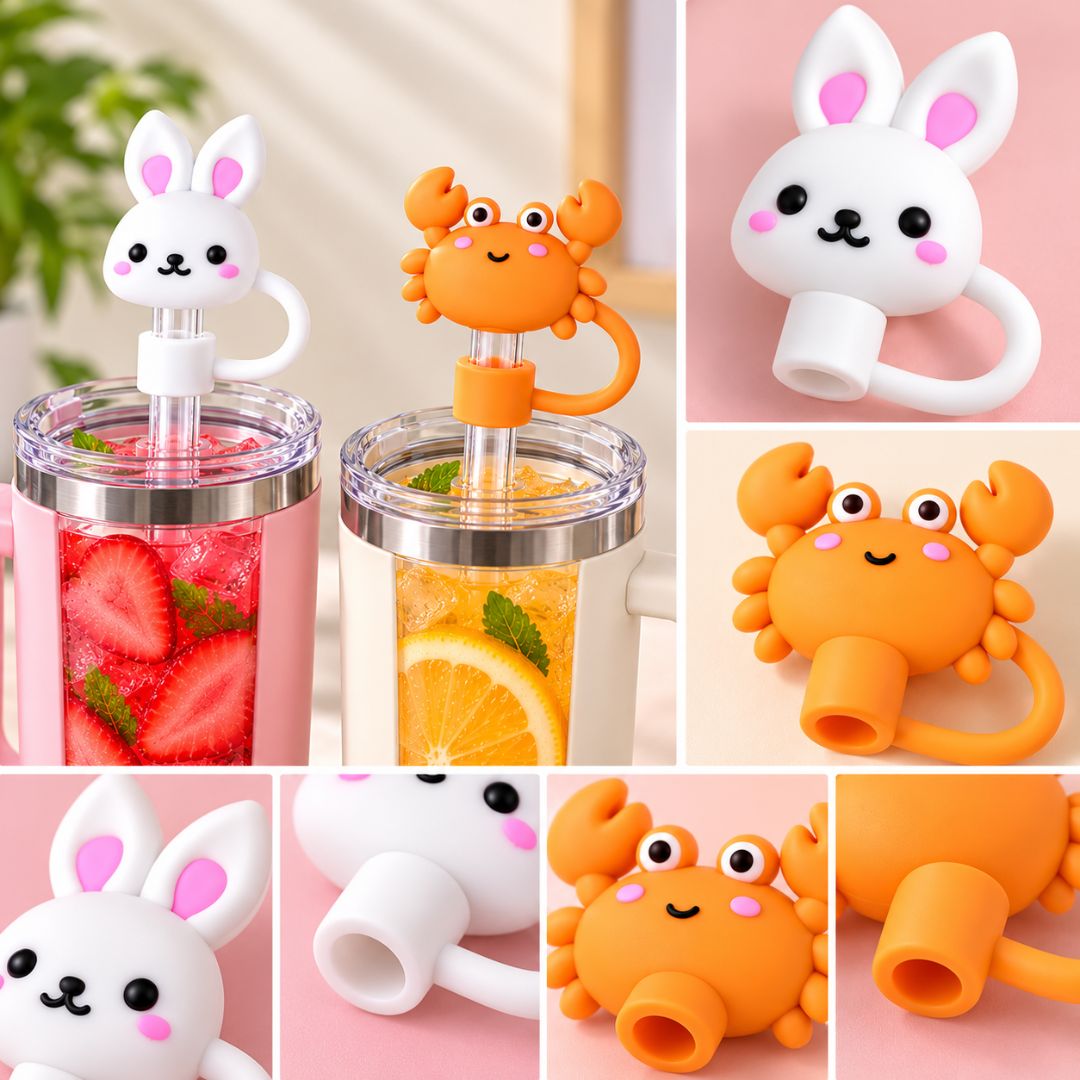 Cute Straw Toppers for Tumblers – Bunny and Crab Shapes - Image 4