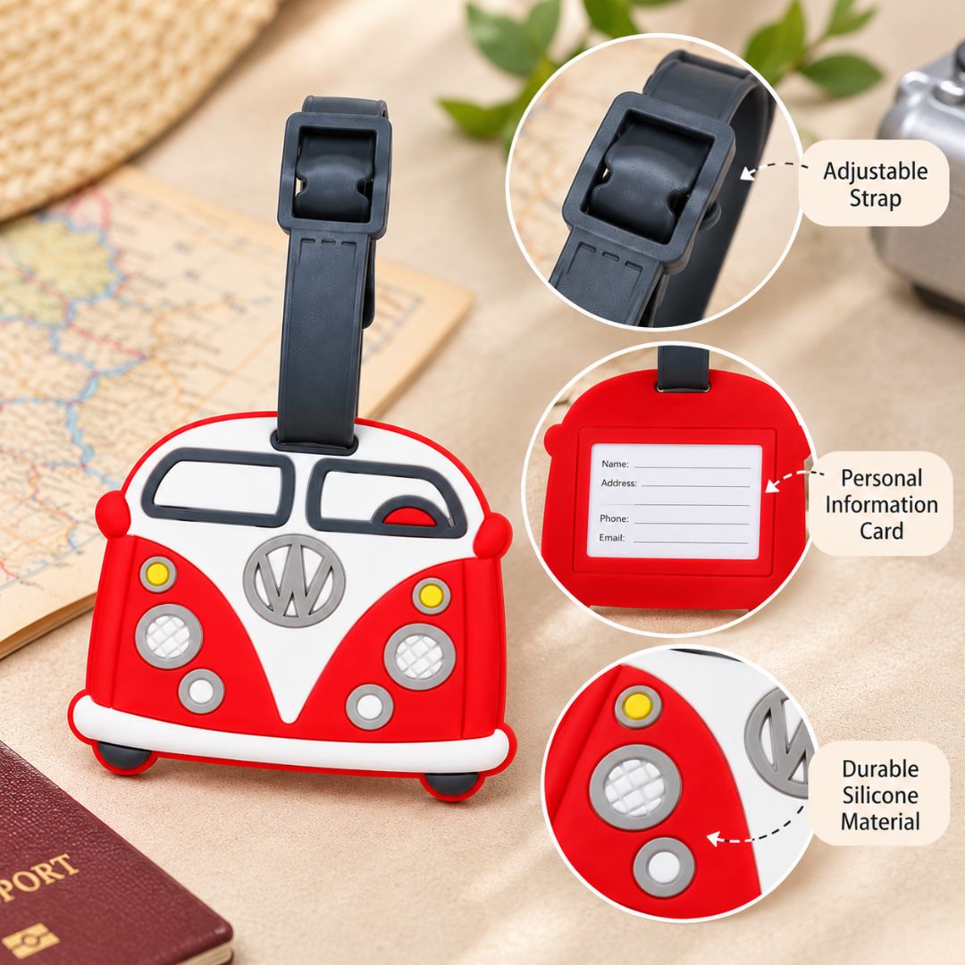 Red and White Vehicle-Shaped Silicone Luggage Tag with Adjustable Strap - Image 5