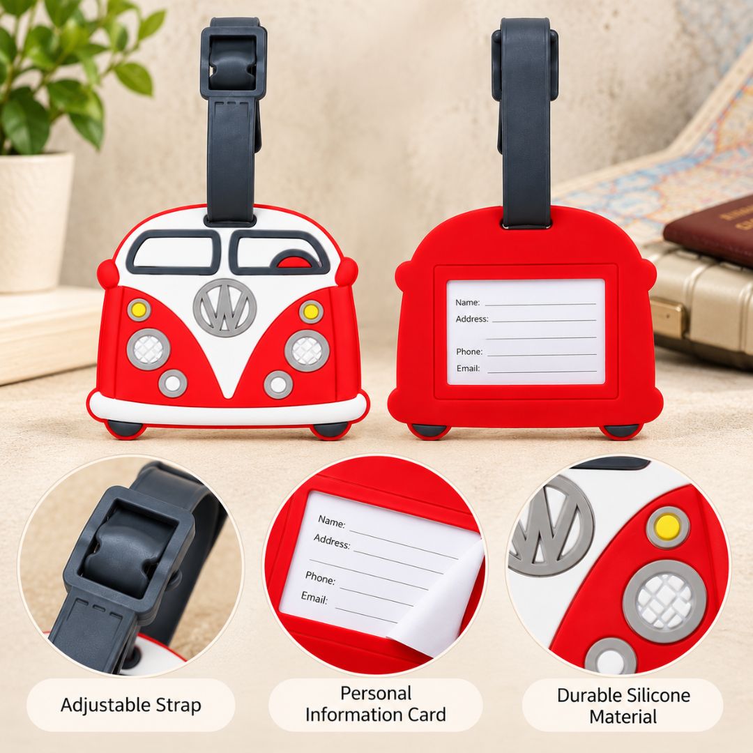 Red and White Vehicle-Shaped Silicone Luggage Tag with Adjustable Strap - Image 4