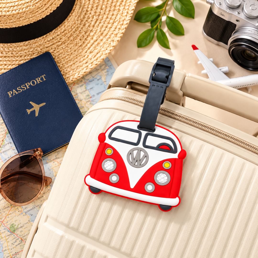 Red and White Vehicle-Shaped Silicone Luggage Tag with Adjustable Strap - Image 2